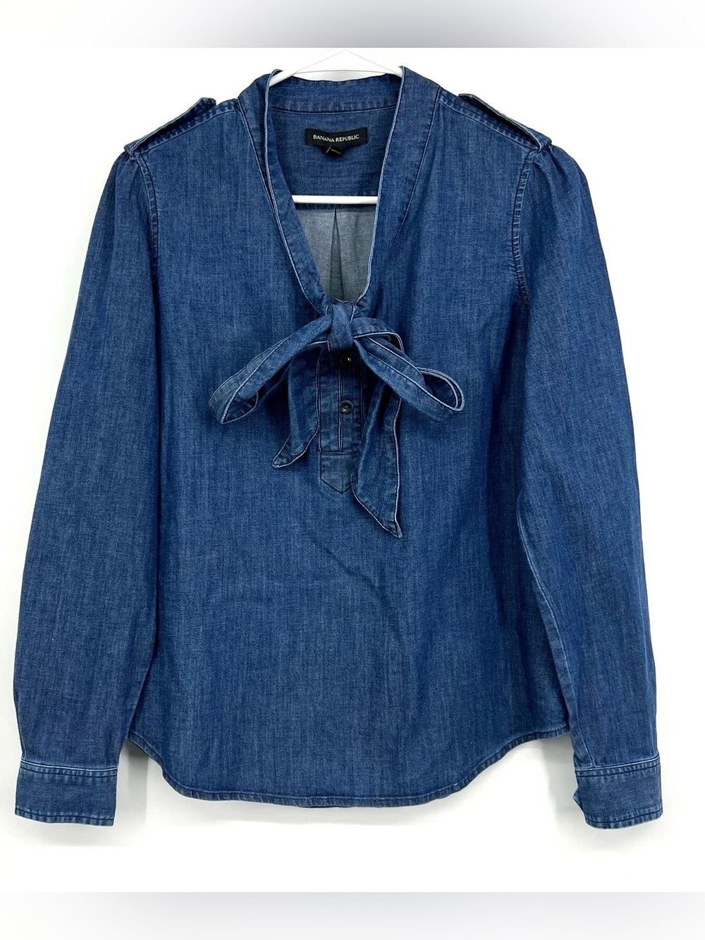 Banana Republic Denim Bow Tie Blouse Size S
